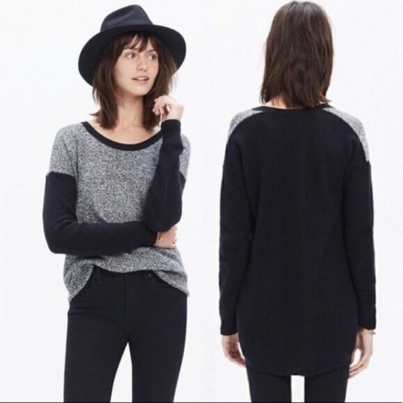 Madewell Chronicle Texture Pullover Sweater Colorblock Textured Black Small - Picture 1 of 11